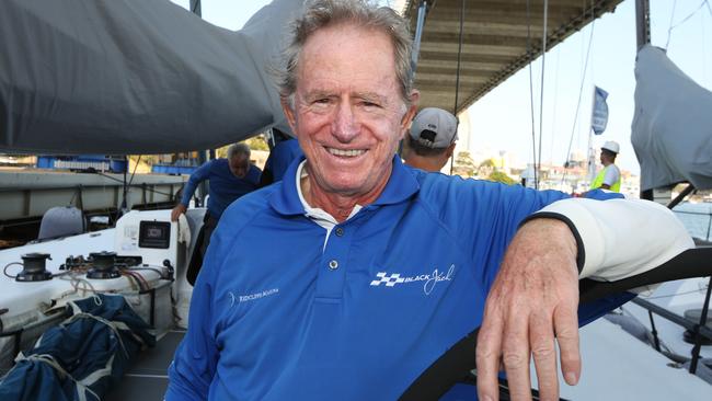 The owner of Sydney to Hobart Maxi yacht Black Jack, Peter Harburg, broke his leg so badly in the Sydney to Hobart last year his foot was facing the wrong way. Rozelle. Photo: Bob Barker.