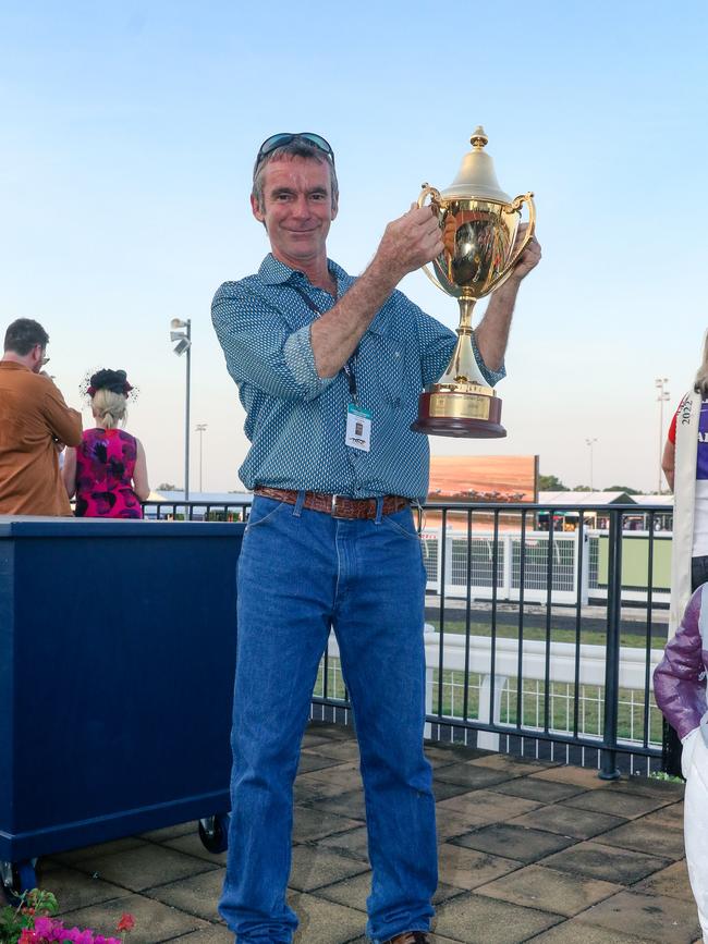 Gary Clarke trained “Playoffs” scores an emotional win in the Great Northern Darwin Cup. Picture: Glenn Campbell