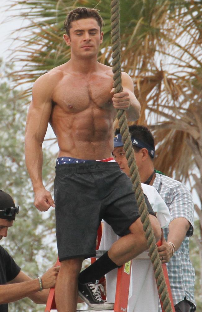 Actor Zac Efron shooting a scene for Baywatch. (Picture: Splash News)