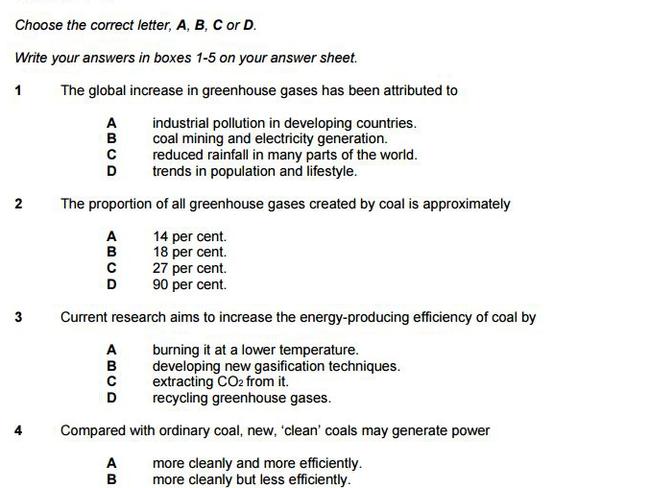 Sample reading question from IELTS.