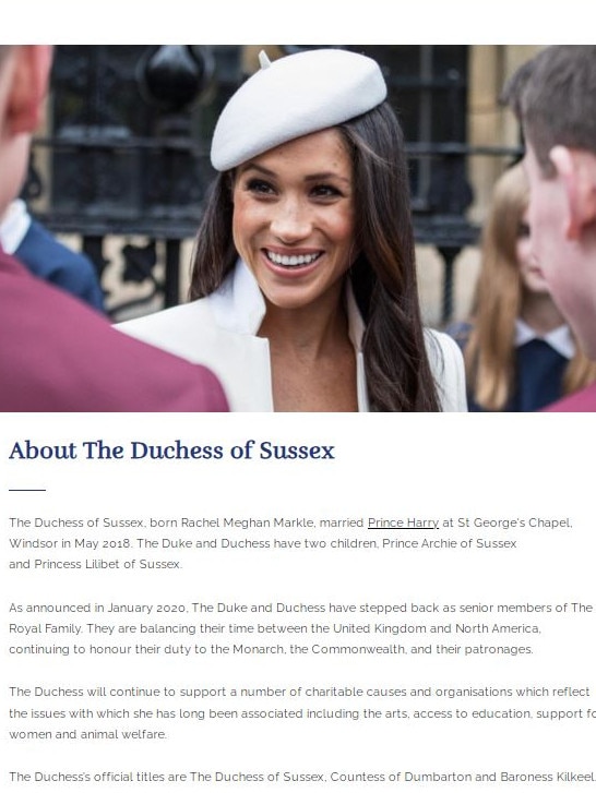 Meghan's entry gets just four lines.