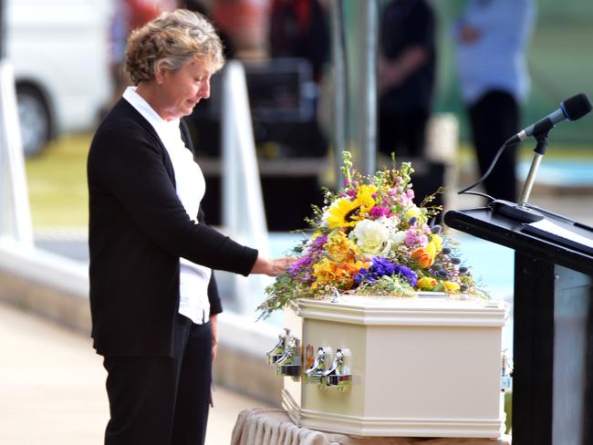 Kirsty Boden’s mother, Tina, farewells her daughter at the funeral in Loxton on Monday. Picture: AAP/Brenton Edwards