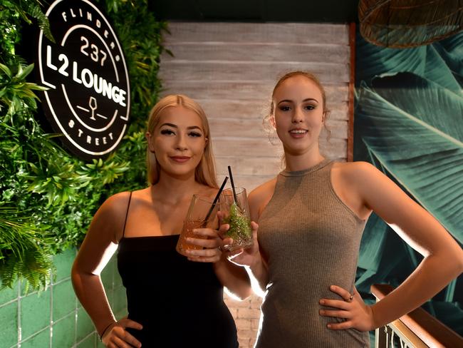 Sharna Shaw and Darci Smith enjoy a drink at the new 237E Flinders St bar, formerly known as Cactus Saloon. Picture: Evan Morgan