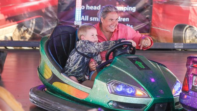 Abby Bonney and son Coby, 7, enjoying the third and final day of the Royal Darwin Show. Picture: Glenn Campbell