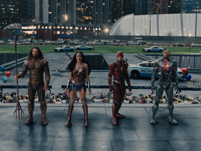 Batman recruits a new team in Justice League (from left): Momoa’s Aquaman, Gal Gadot’s Wonder Woman, Ezra Miller as The Flash and Ray Fisher as Cyborg. Picture: Warner Bros Pictures