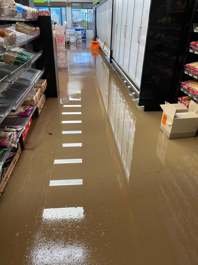 Flooding inside the Foodworks Withcott store on Saturday, February 26, 2022. Photo: Umesh Manandhar