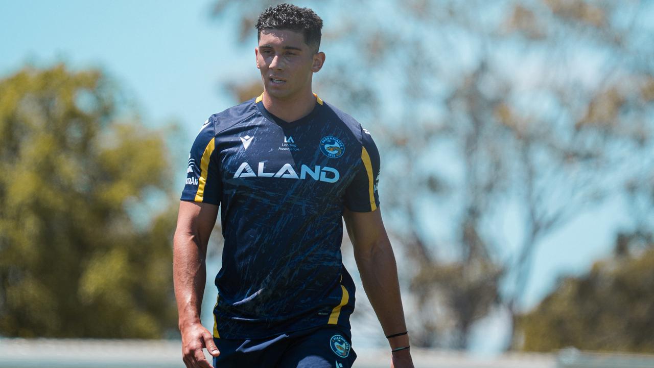 Bailey Simonsson clocks on for training with the Eels. Picture: Louis Bockos