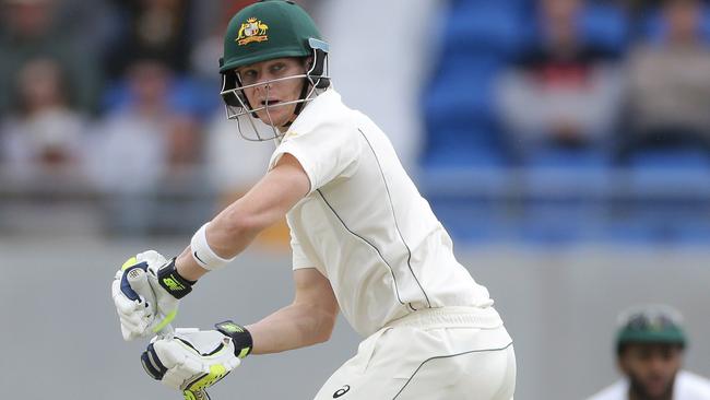 Steve Smith was the only Australian batsman to show some fight in Hobart. Picture: Luke Bowden