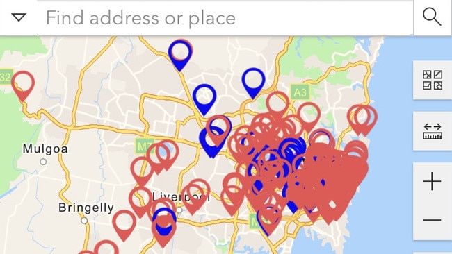 The web app pulls together information on current contact tracing locations from all states and territories. Pictured is Sydney. Source: Australian National University