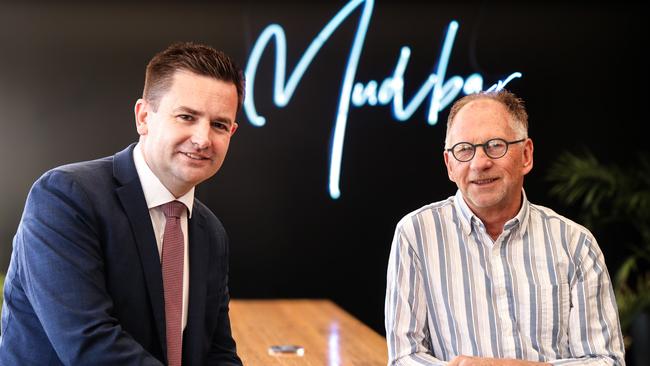 Mudbar Restaurant and Blue Inc. Cafe owner Don Cameron and Labor leader Dean Winter renew calls for TT-Line to double day sailings of the Spirit of Tasmania vessels. Picture: Stephanie Dalton