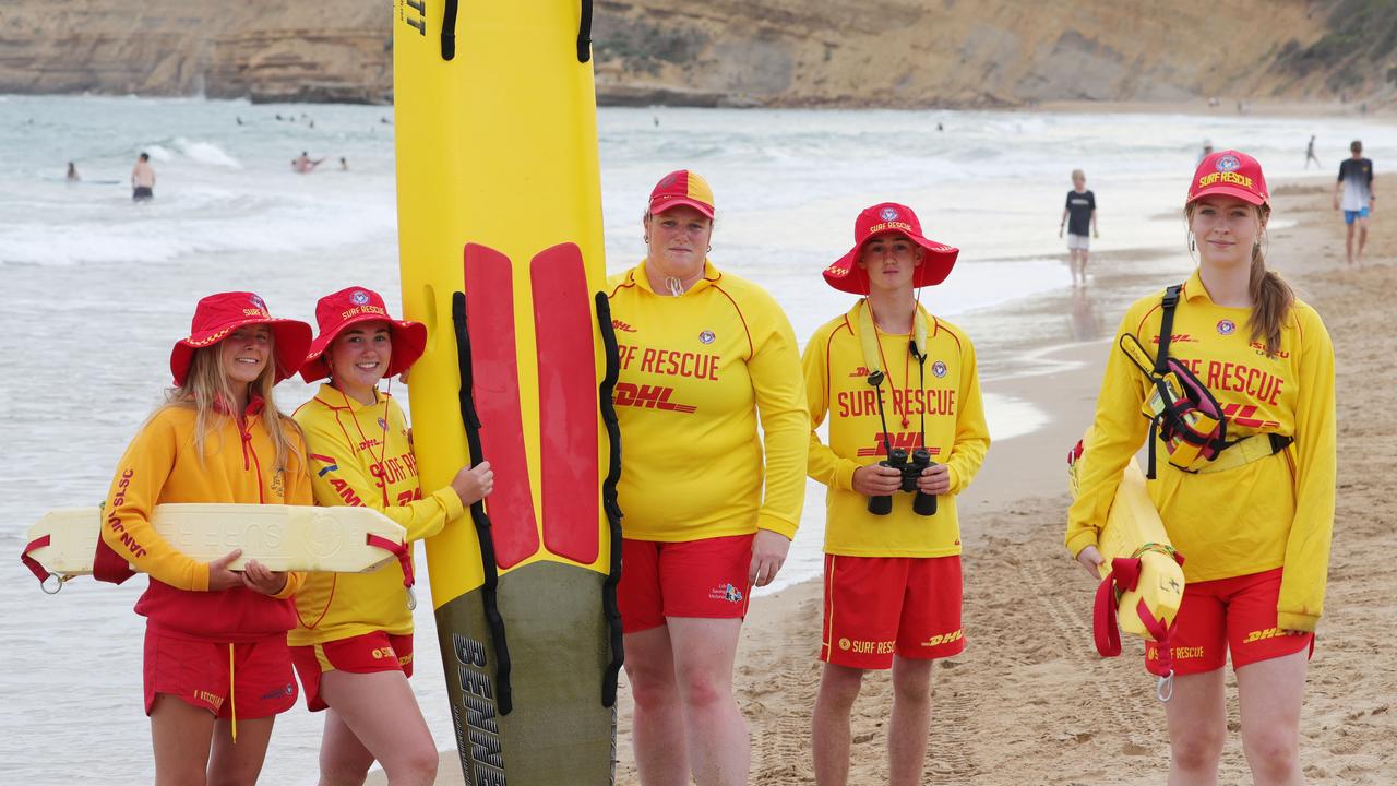 Jan Juc SLSC is prepping for another big weekend. From left to right: Emer Oxspring, Miette Thomson, Issy Heather, Billie-Jack Thomson and Olivia Jenkins. Picture: Mark Wilson.