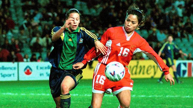 Lisa Casagrande playing for the Matildas against China in 2000. Picture: Phil Blatch