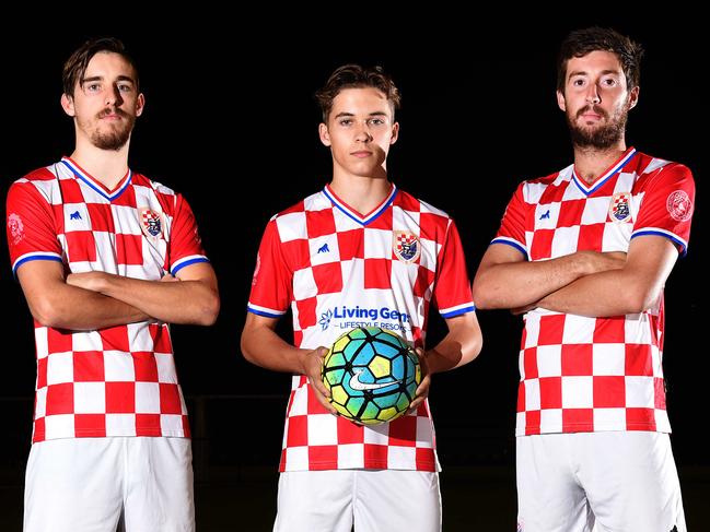 Trent, Dylan, Justin.  Brothers Dylan Barwick, Trent Barwick and Justin Barwick who play first grade for Gold Coast Knights in the Gold Coast Premier League soccer.Picture: John Gass