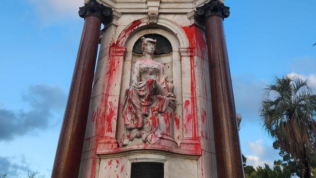 The Queen Victoria Memorial was vandalised with red paint. Picture: Supplied