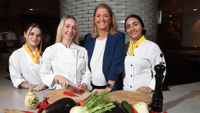 Commis Chef Eloisa Perez Rodigues , Executive Sous Chef Sarah Jewell, Talent Acquisition partner Jen McDonald and Commis Chef Laura Alvis at The Star. Picture: Glenn Hampson