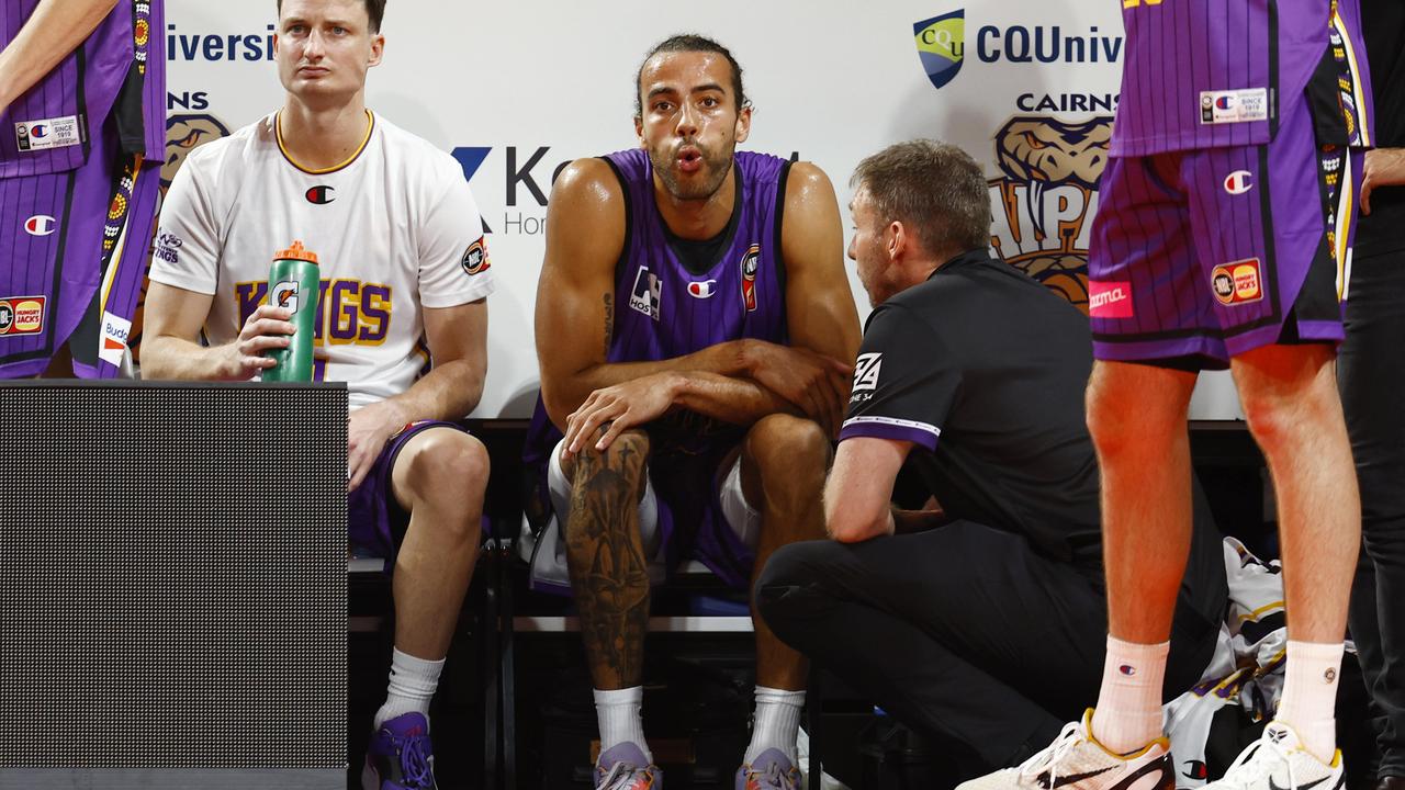 Kings' Xavier Cooks is benched with an ankle injury. Centre. Photo: Brendan Radke