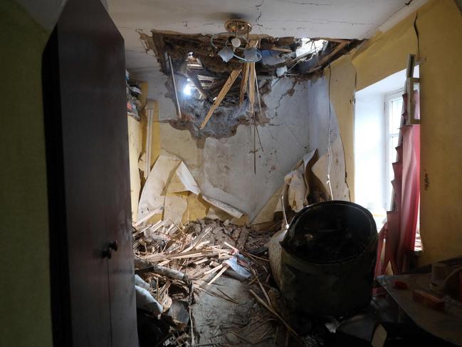 A downed missile inside a private house after night missiles strike to Odessa on July 18, 2023, amid Russian invasion in Ukraine. Picture: AFP.