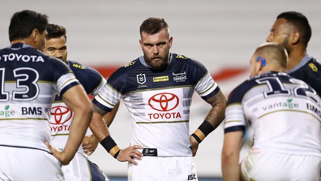 Kyle Feldt and his Cowboys teammates were exposed in defence by the Wests Tigers in round six. Picture: AAP Image/Brendon Thorne