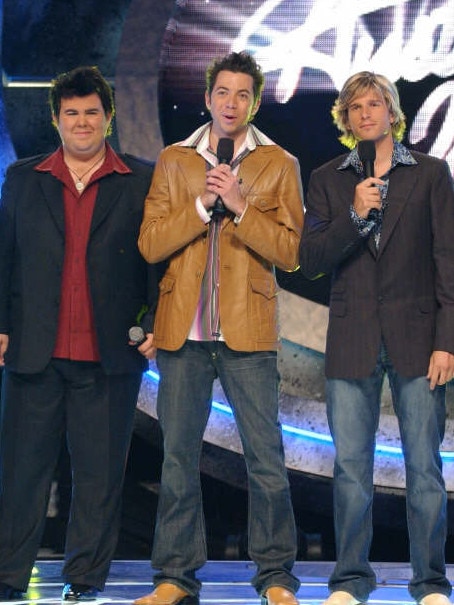 Murphy (far left) with <i>Idol</i> hosts James Mathison and Osher Gunsberg.