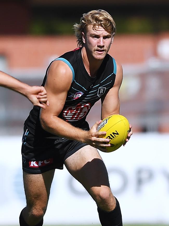 Jason Horne-Francis played predominantly through the midfield. Picture: Mark Brake/Getty Images