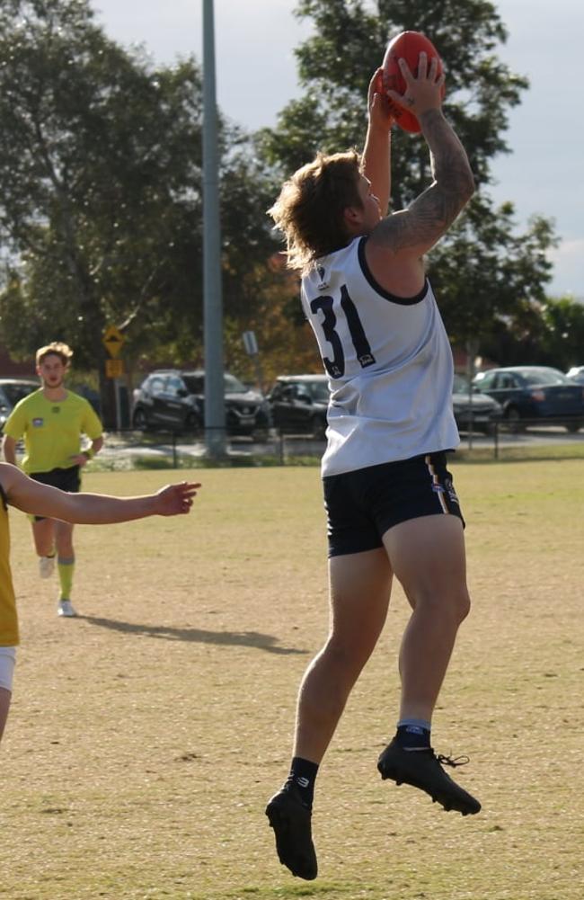 Best-afield Jayden O’Brien on his way to nine goals. Pic: Narre South Saints