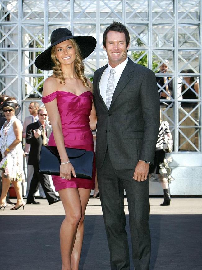 2007: Jennifer Hawkins with TV presenter Tom Williams at Melbourne Cup Day. Picture: News Corp