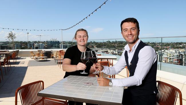 The team behind The Lady Banks rooftop bar in Bankstown with its panoramic vistas, chef Sarah Hanslow and bar manager Iris Boci. Picture: Toby Zerna