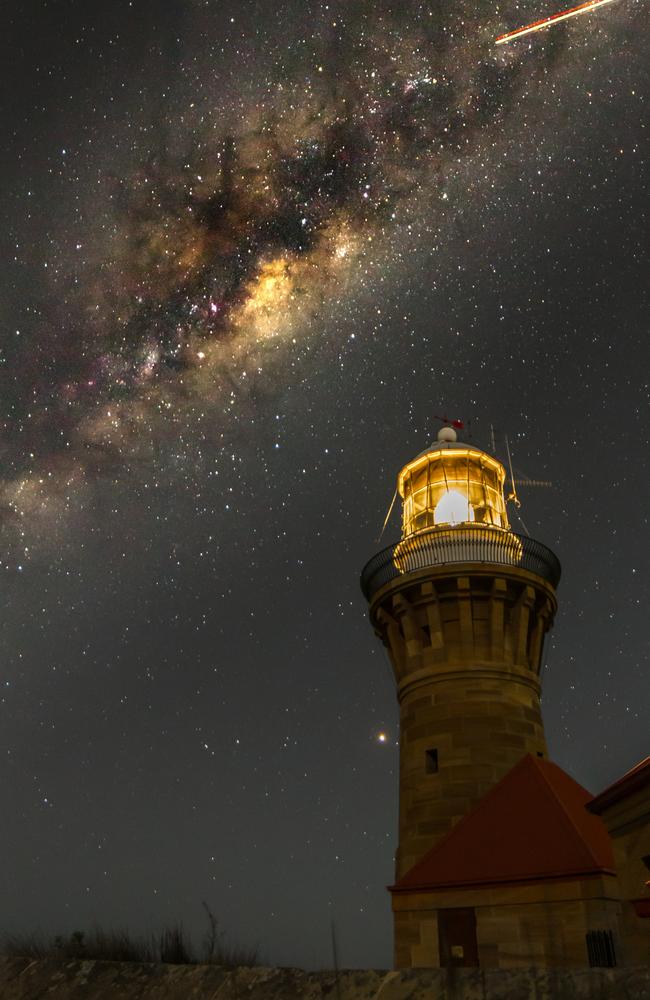 The Milky Way with the Barrenjoey Lighthouse in the foreground. Picture: Greg Barber