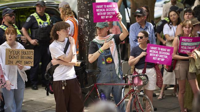 Pro-choice protesters outside Parliament House in Adelaide on Wednesday. Picture: Matt Loxton