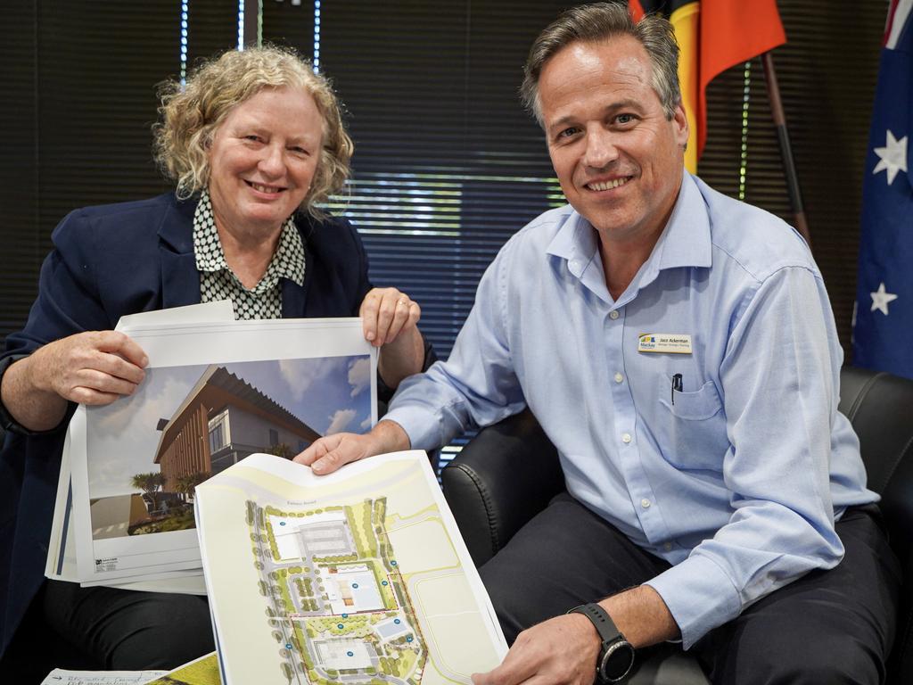 Mackay Regional Council project manager Julie Nimmo with planning manager Jaco Ackerman are excited about the completed concept designs for Stage 1A of the Northern Beaches Community Hub. Picture: Heidi Petith