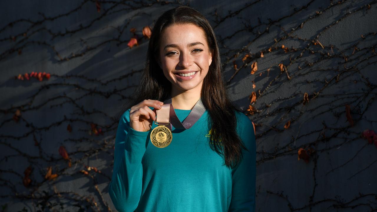 Montag with her gold medal near her Elwood home in 2018. Picture: Penny Stephens