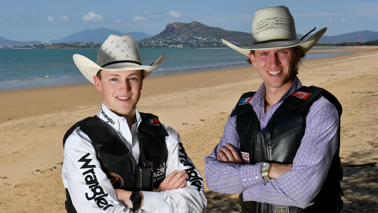 PBR Canadian Cowboys Chanse Switzer and Weston Davidson at Pallarenda ahead of the PBR finals. Picture: Evan Morgan