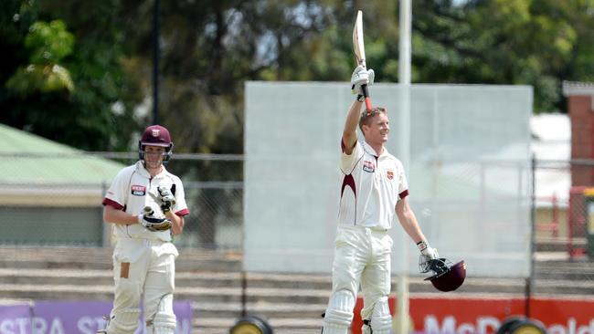 Victorian Alex Keath, pictured celebrating a century earlier this season, has been a big reason for Prospect climbing the ladder. Picture: Davre Cronin.