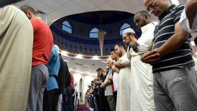 Sunset prayer at Lakemba Mosque. Picture: Justin Sanson