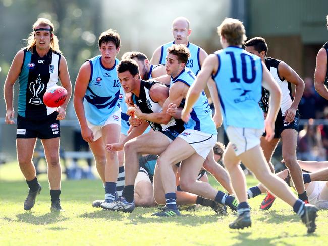 Maitland’s Pat McMahon, in the thick of the action during a rep game against Sydney. Picture: Peter Clark