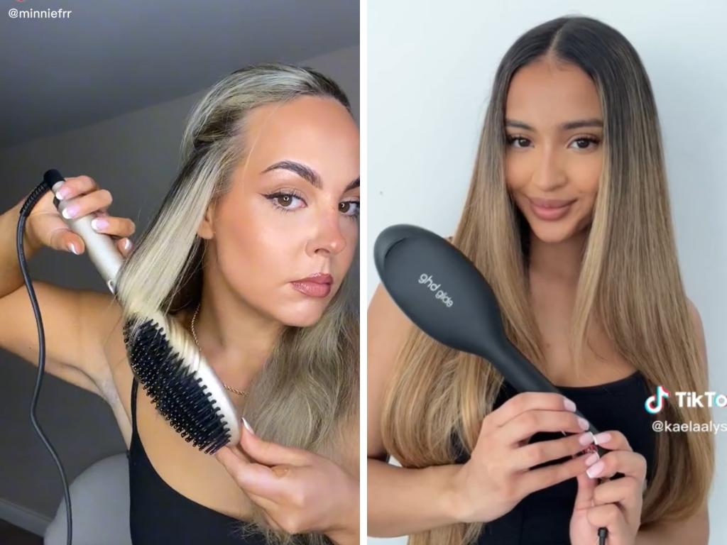 The popular ghd glide straightening brush is currently 30 per cent off. Picture: TikTok/@minniefrrr,@kaelaalysha.