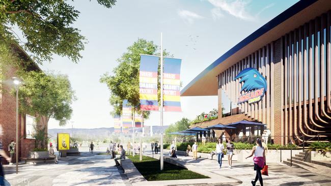 Preliminary concept designs for the Adelaide Football Club headquarters at Thebarton Oval. Credit: City Collective