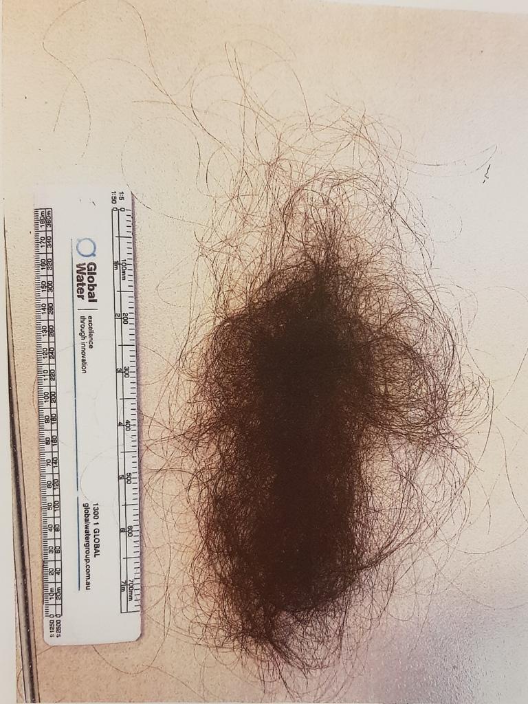 A clump of hair that Constable Beck lost during the incident. Picture: District Court registry