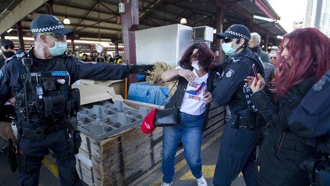 Police clash with protesters at the “Freedom Walk”. Picture: NCA NewsWire/David Geraghty