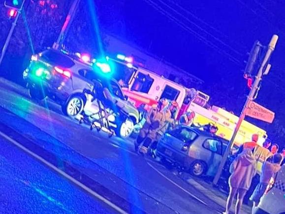 Emergency services were called to the incident at the intersection of Government Rd and Central St in Labrador around 9.35pm on Wednesday. Photo: Catherine Jane/Facebook