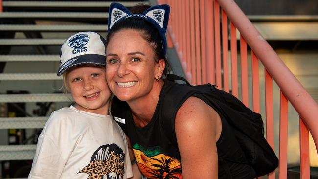 Amy Picone and Evie Hore at the Gold Coast Suns vs Geelong Cats Round 10 AFL match at TIO Stadium. Picture: Pema Tamang Pakhrin