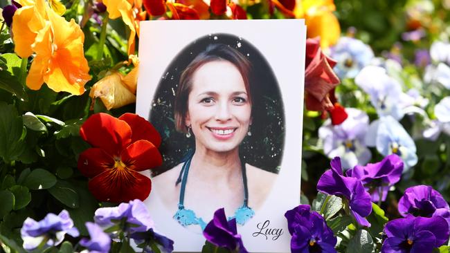 Tributes to Lucy Paveley at her funeral last year at Centennial Park. Picture: Tait Schmaal