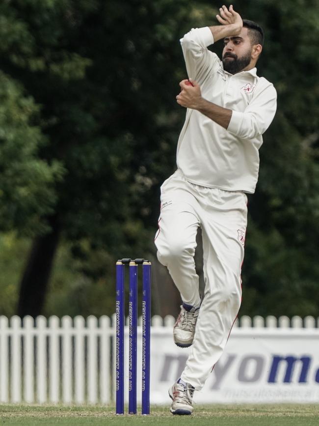 DDCA: Akshat Buch bowling for Springvale South. Picture: Valeriu Campan