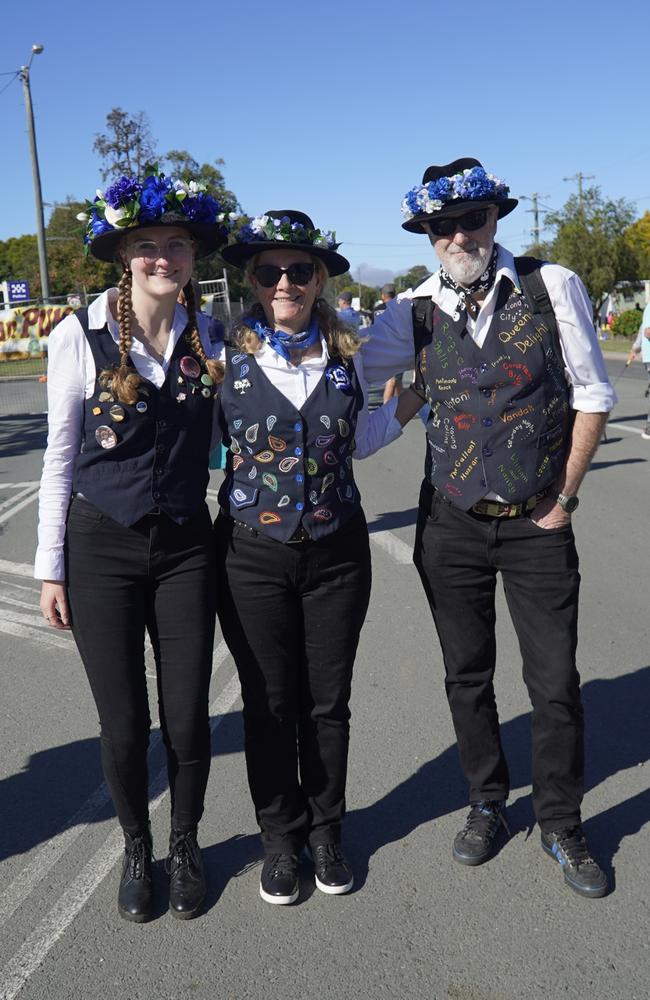 Members of the Belswagger Morris group Fiona Blyth, Andrea Skrerritt and Sean Arthur at the Goomeri Pumpkin Festival 2024