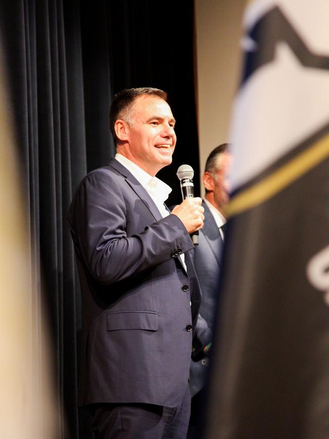 Ante Milicic speaks at the launch of Macarthur FC last week. Picture; Elisa Romeo