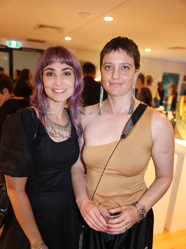 Tal Fitzpatrick and Meg Stoios at the SWELL Art Prize at Broadbeach Community Space for Gold Coast at Large. Picture, Portia Large.