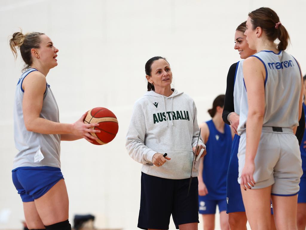 Opals coach Sandy Brondello during an Australian Opals training camp at Carrara Indoor Sports Stadium on the Gold Coast. Picture: Getty Images.