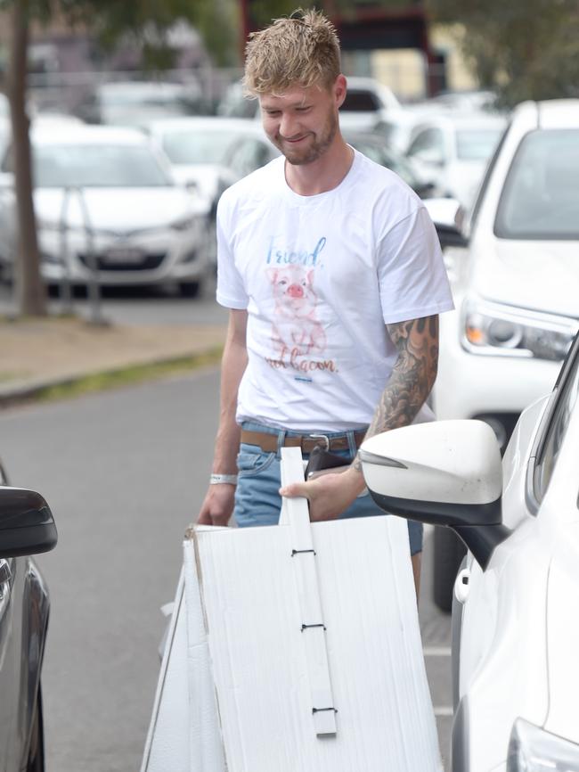 Nathan Broad joins the protest. Picture: Tony Gough