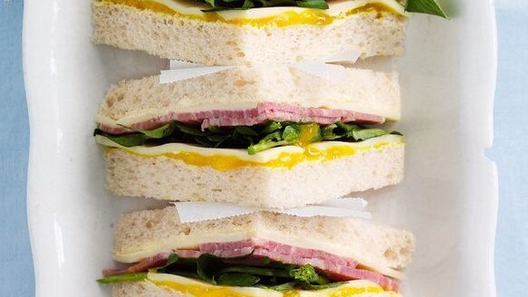 Perfect lunches: Corned beef, watercress and pickle sandwiches.