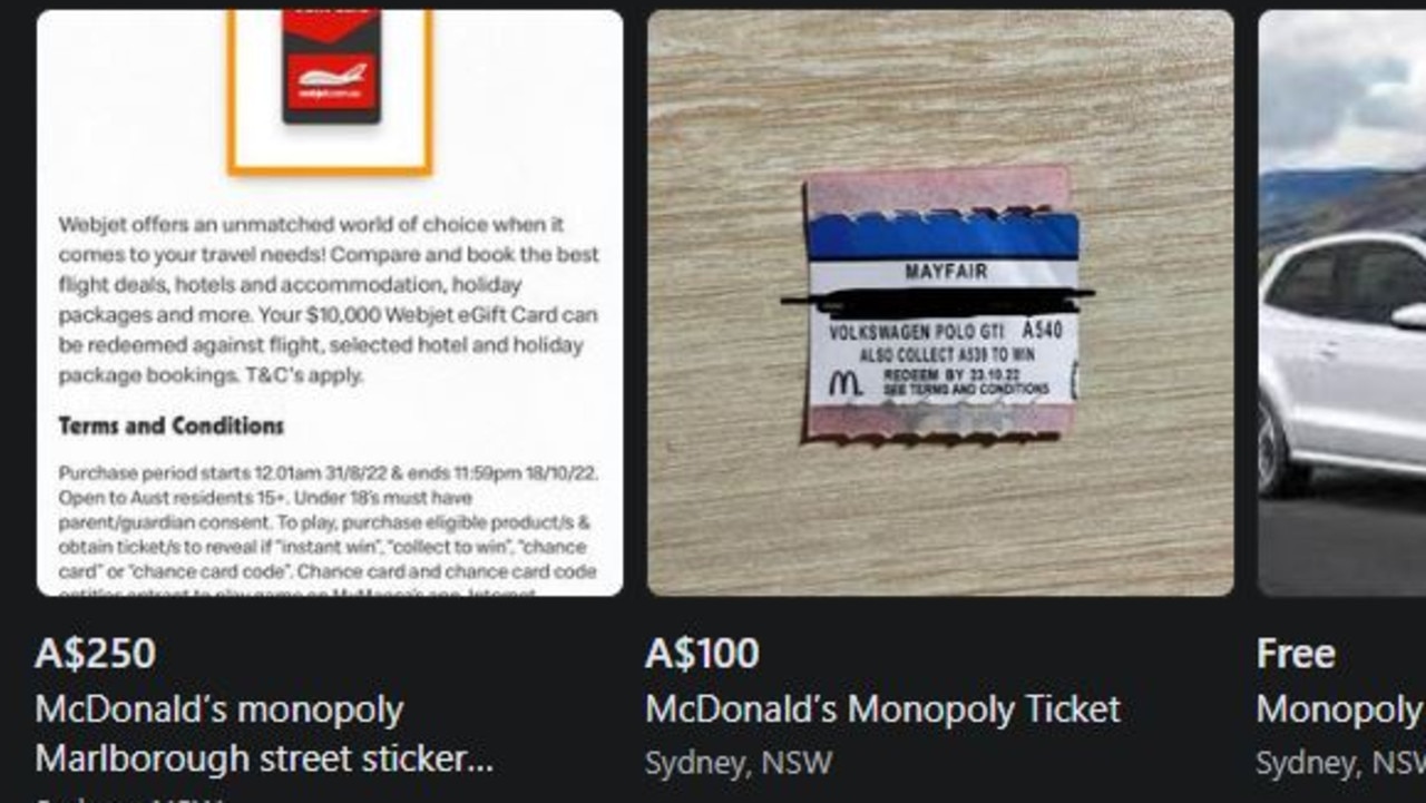 People are selling Macca's Monopoly on Facebook. Picture: Facebook